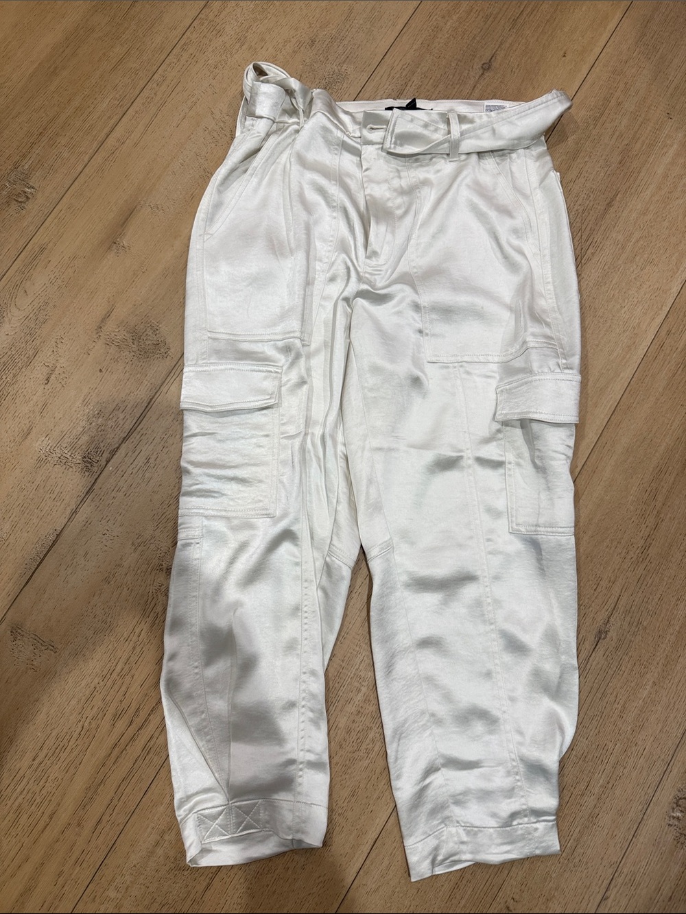 Banana Republic Cream Satin Cargo Jogger Pants